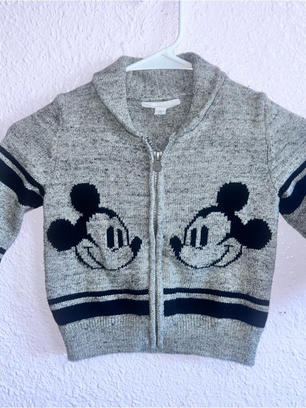 GAP Gray Knit Disney Mickey Mouse Zip Sweater with Navy Accents